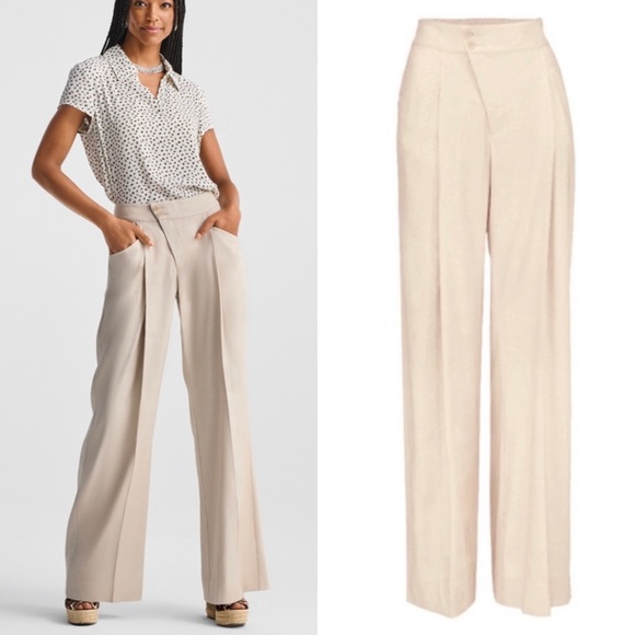 CAbi Pants & Jumpsuits Cabi 223 Beige Linen Blend Traipse Trouser Pants Wide Leg Crossover